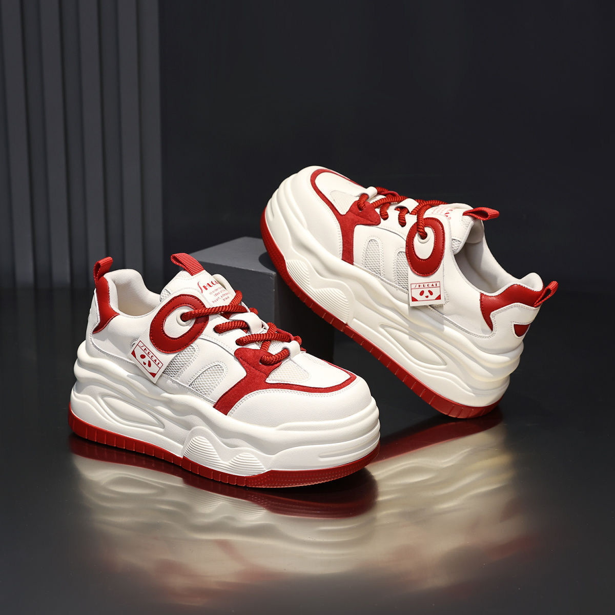 Ddmysports Small White Year Of The Loong New Spring And Summer Style Versatile Panda Thick Soled High Board Ins Casual Fashion Shoes For Women Outdoor