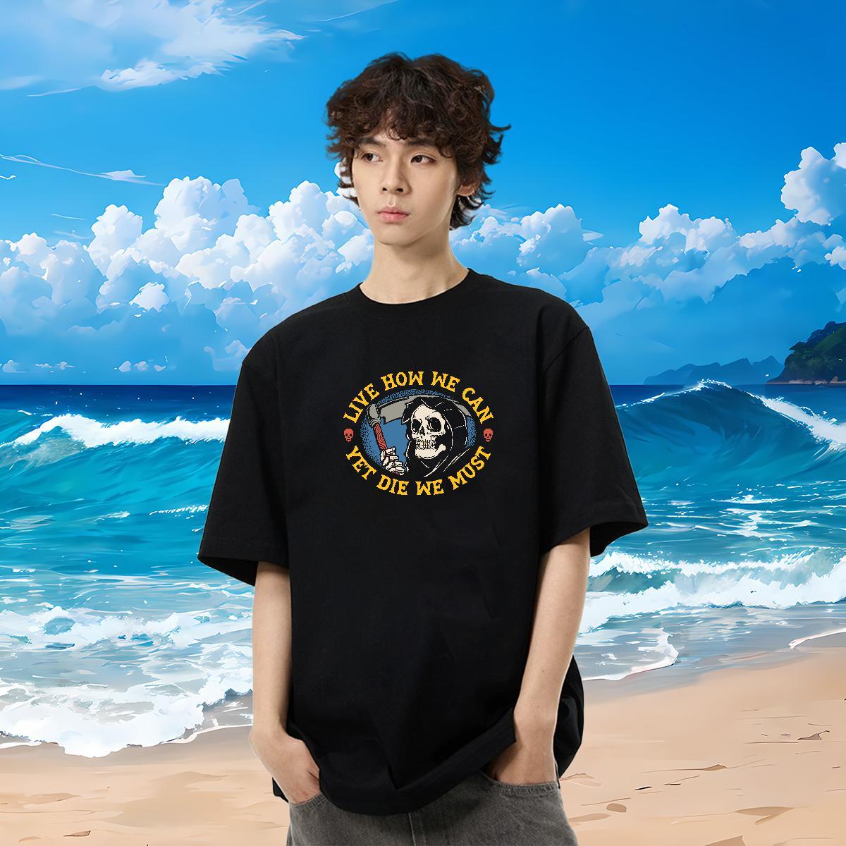 Stylist Man T Shirts skull Tops 230g 100% Cotton Daily Wear Loose Custom Print Oversized Breathable Crew Neck Men Tops Tees