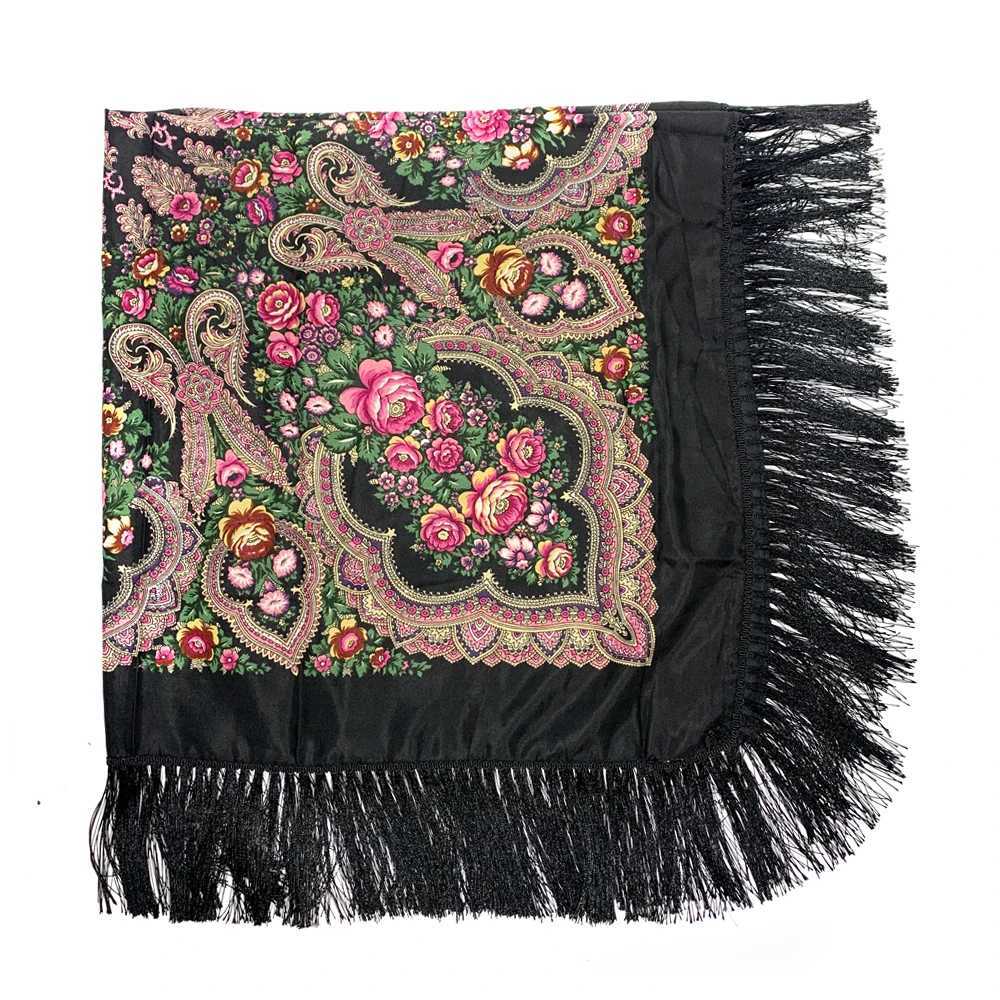 135 * 135cm Russian floral print square scarf for womens ethnic edge Bandana shawl Babushka handle chief blanket headband W240810
