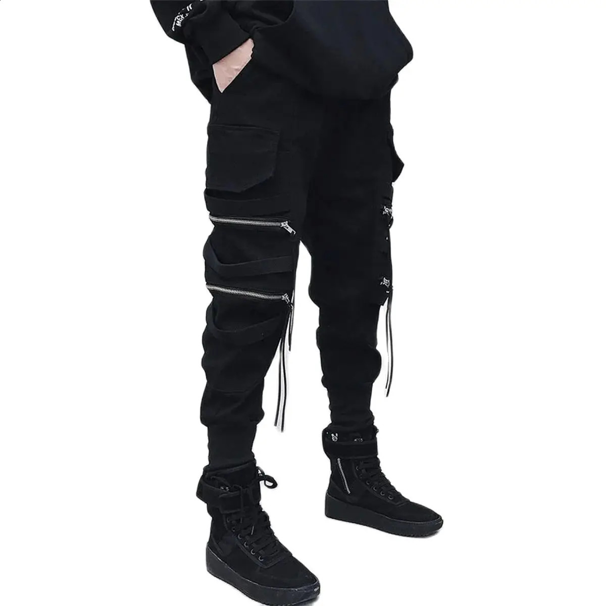 Cargo Pants Hip Hop Joggers Men Loose Harem Pants Multi-pocket Ribbon Mens Pants Trousers Casual Streetwear Sport Pants for Men 240812