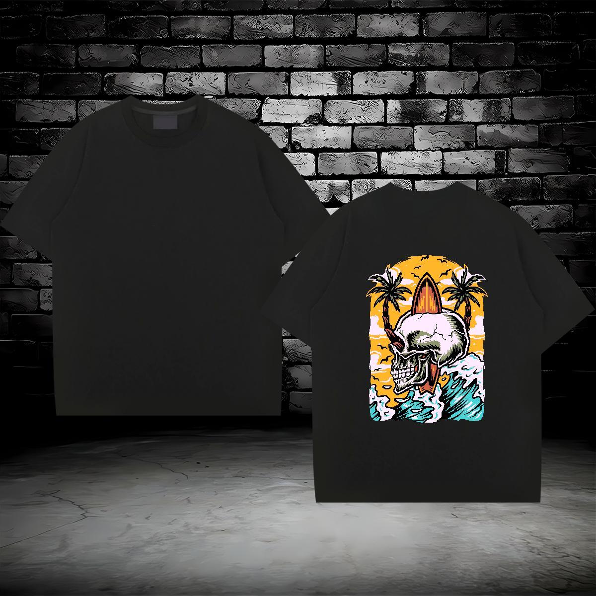 Factory Direct T shirt skull Tees 230g Cotton Street Loose Cartoon Print Breathable Crew Neck Couples T Shirts