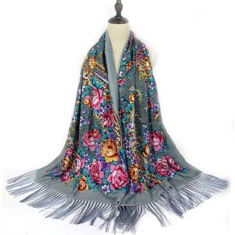 Russian national scarf womens floral print Bandana shawl ethnic edge handmade headscarf Babushka headscarf bag Pashmina W240810