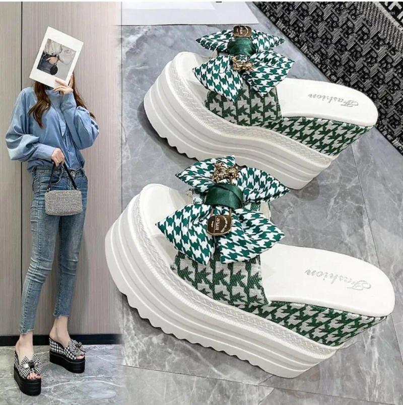 Sandals 2024 Women's High Heel Slippers Luxury Platform 11CM Sandal Summer Designer Fashion Bow Women Wedge Beach Shoes Lides