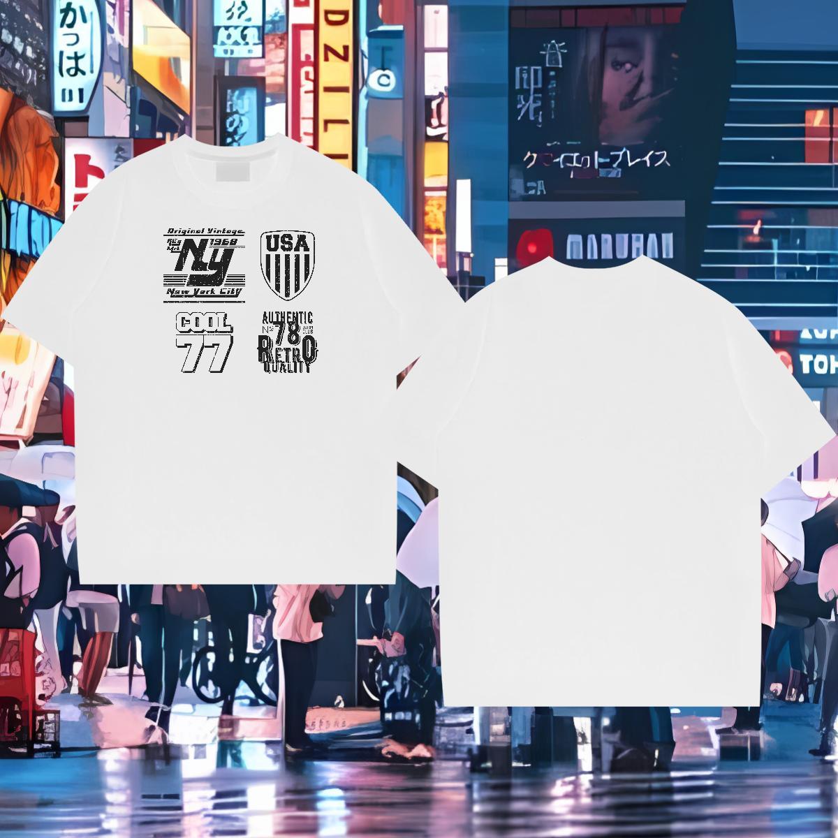 Casual New T shirt letter Tshirts 230g 100% Cotton Street High Quality Asian Size Breathable Short Sleeve Men Clothes T-Shirt