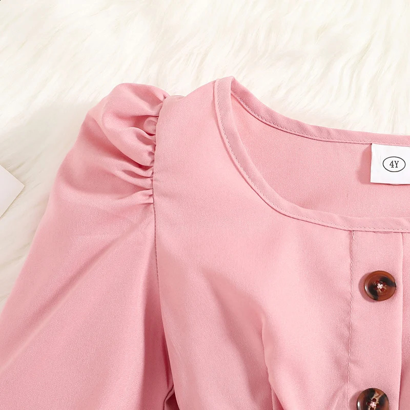 Autumn Dress Kids Girls 4-7 Years Little Girls Long-Sleeved Dress With Pink Hemline Burned Flower Elegant Princess Dress 240809