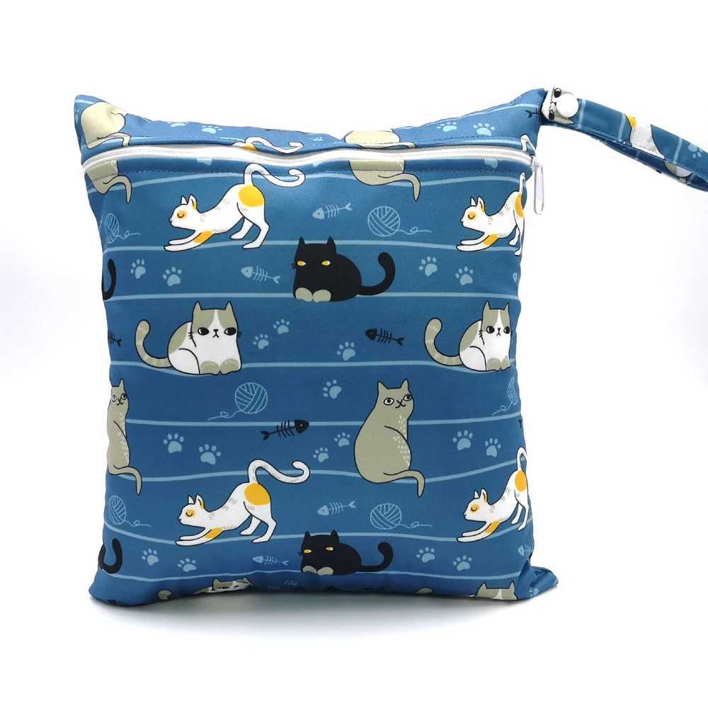 8 cat pattern waterproof wet bag single zipper bag baby diaper storage bag washable diaper wet bag W240812