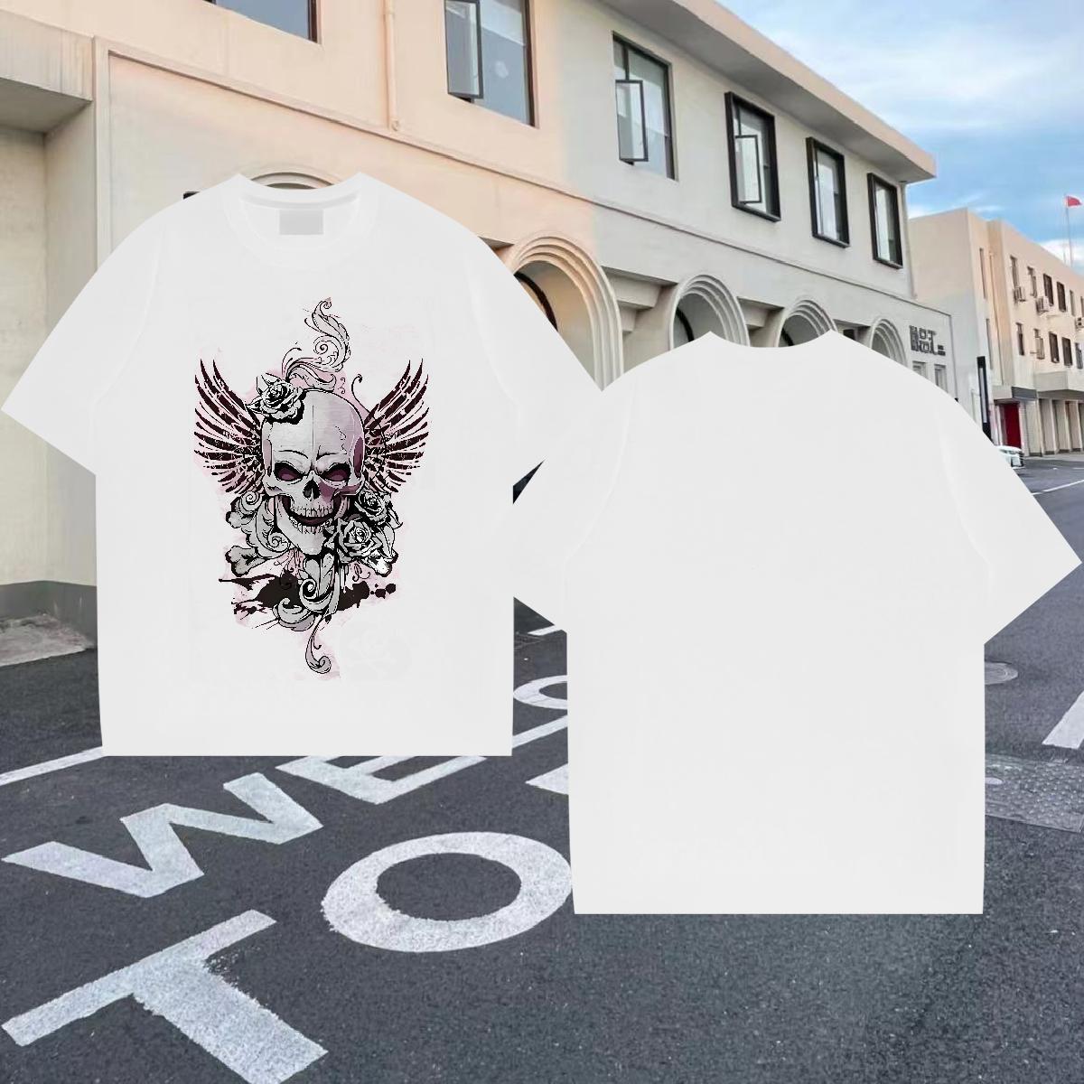 2024 DIY T shirt skull Clothings 230g 100% Cotton Casual Daily Wear Loose Custom Printed O Neck Short Sleeves Men Tops Tees