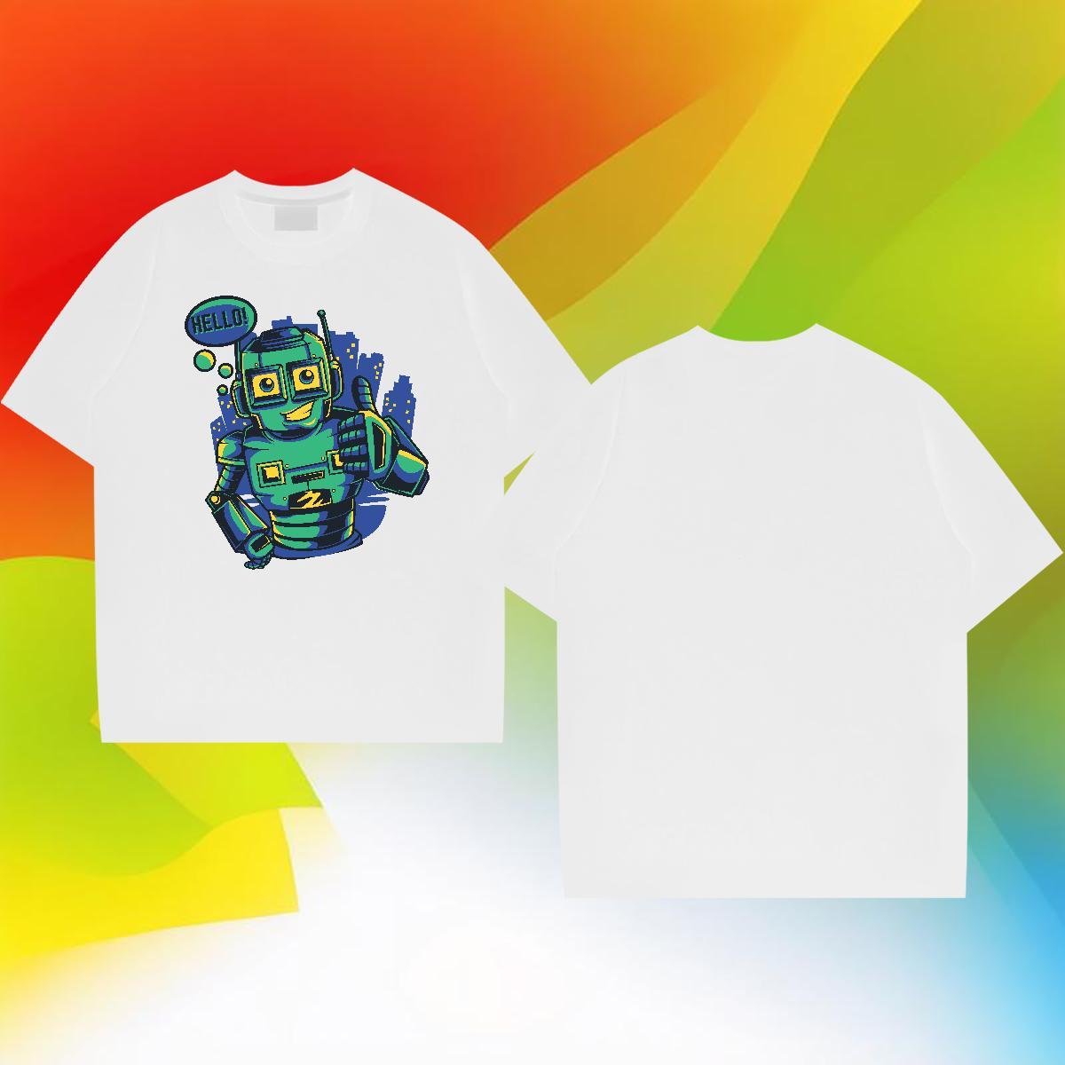 TOP Quality Men Clothes T-Shirt robot 230g Cotton Street O Neck Short Sleeves T Shirt For Man Asian Size 2024 Summer Tops