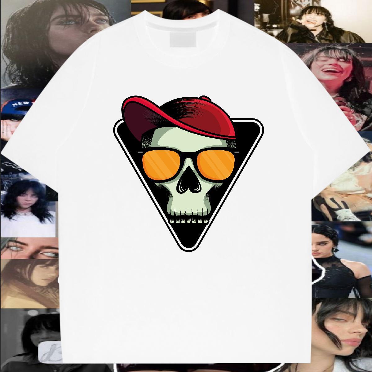 Brand Men T Shirts skull Wear 230g Cotton Anime Printing Street Cool DIY Logo Oversized Breathable Tshirts