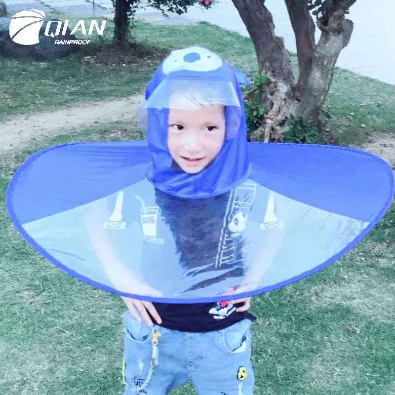 QIAN Childrens Raincoat Transparent UFO Raincoats Hands Free Rain Poncho Baby Funny Duck Rain Coat Rain Cover Raincoat for kids Y240810