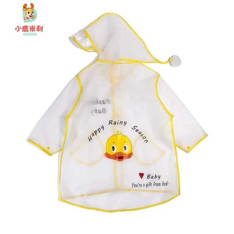 Childrens Raincoat Girls Boy Transparent Waterproof Outdoor Tudent Rain Jacket Suit Poncho Coat Kids Cover RainWear Polyester Y240810