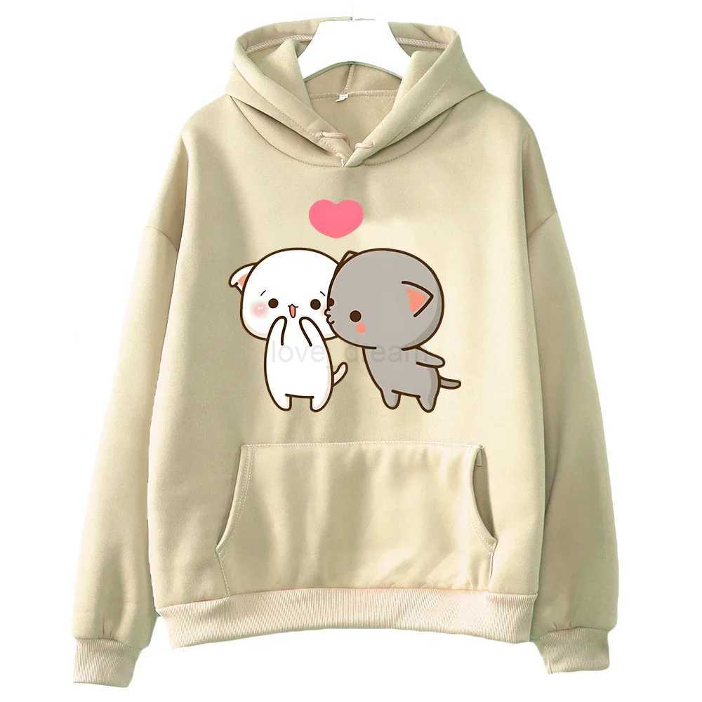 Peach And Goma Mochi Cute Cat Cartoon Print Clothing Plus Size Hoodie Men Women Couple Sweatshirts Long Sleeve Fmeale StreetwearXJ240812
