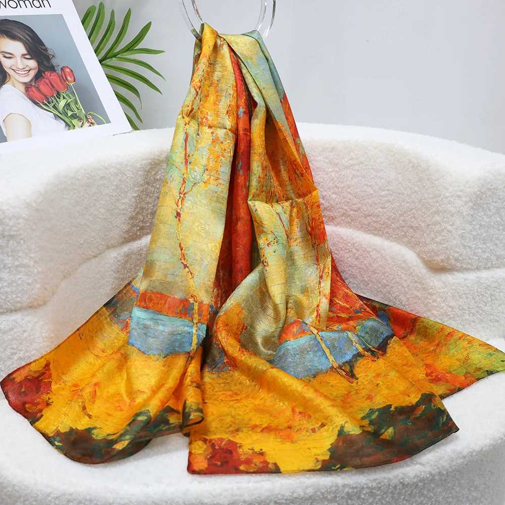 Tensili Brocade Satin Scarf Printed Silk Shawl Summer Womens Sunscreen Hat Luxury Pashmina 180 * 90cm W240810