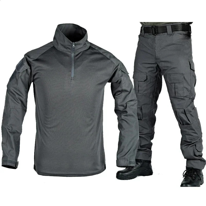 Mens Outdoor Sets Quick Drying Multiple Pockets Shirts Wear Resistant Cargo Pants Training 2 Pieces Set Male 240812