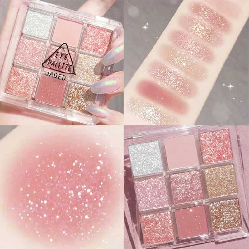 9-color durable makeup shiny eye shadow eye shadow pigment shiny glass eye shadow palette pink korean charming cosmeticsW241212
