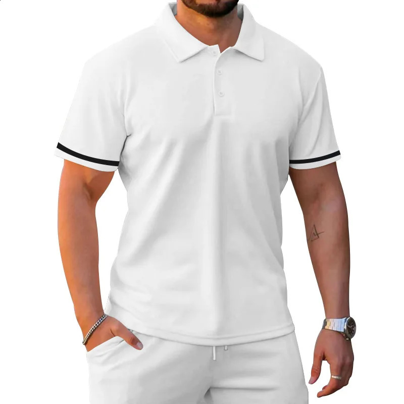 Summer Men Lapel Spliced T-shirt Set Short Sleeve Shorts Sports Casual Suit Fashion Loose Shorts Set Outfit T shirt Two-Piece 240812