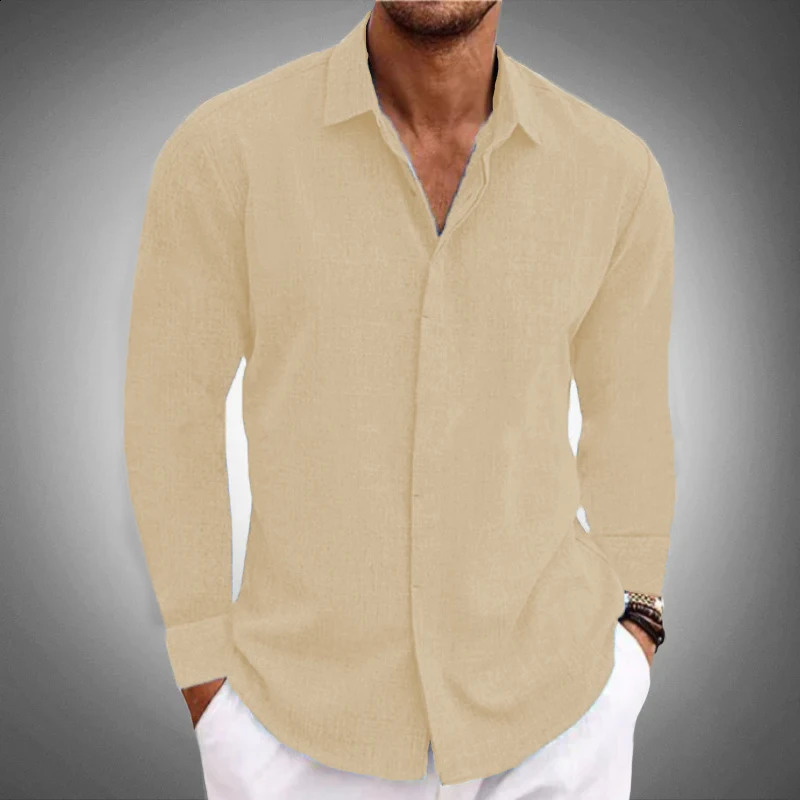 Mens casual Long sleeve shirt solid color lapel hidden button fashion comfortable high street top 240812