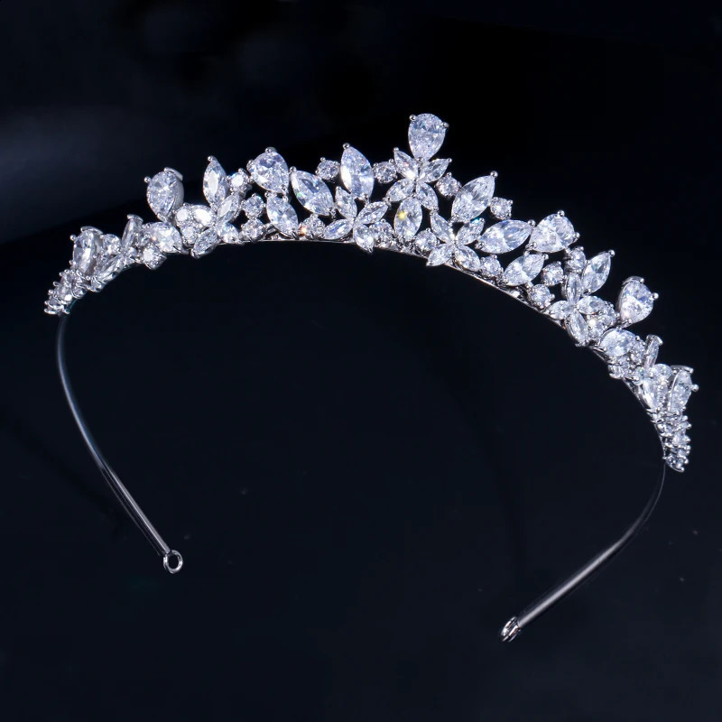 CWWZircons High Quality Cubic Zirconia Romantic Bridal Flower Tiara Crown Wedding Bridesmaid Hair Accessories Jewelry A008 240805