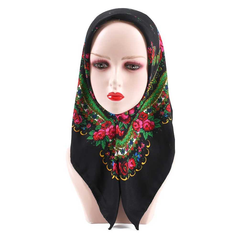 Russian floral print womens headscarf national style square scarf womens headscarf Bandana Handkerchief ethnic shawl 70 * 70cm W240810