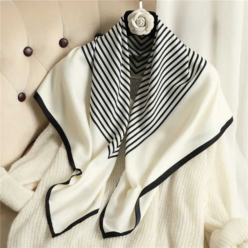 2024 New 90 * 90cm Luxury Brand Silk Scarf Womens Fashion Soft Square Scarf Handle Satin Bread Bandage Fulard Shawl Headscarf W240810