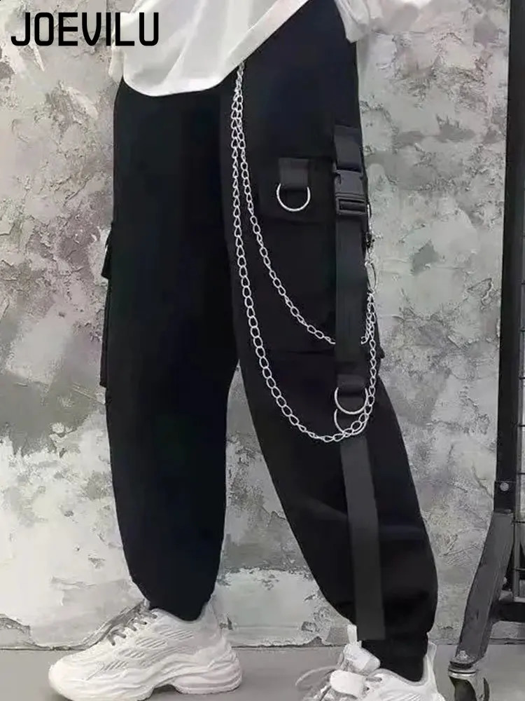 2PCs Streetwear Outfits Loose Long Sleeve Shirt Ribbon Chain Cargo Pants 2 Piece Sets Korean Casual Unisex Couple Suit y240815 - view 5