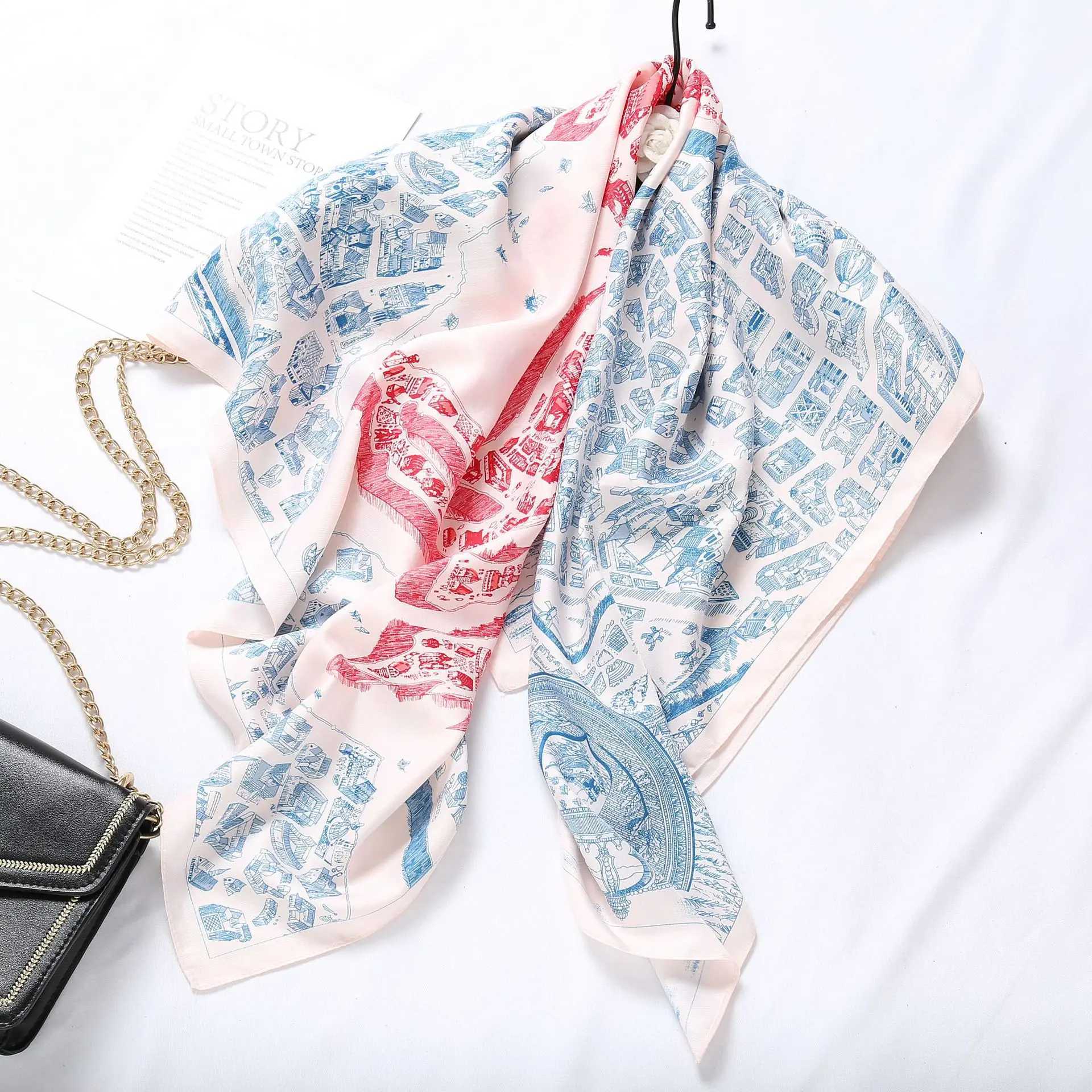 New Fashion Womens Satin Square Scarf 90 * 90cm Womens Neck Hair Tie Strap Bag Knitted Soft Collar Headscarf W240810