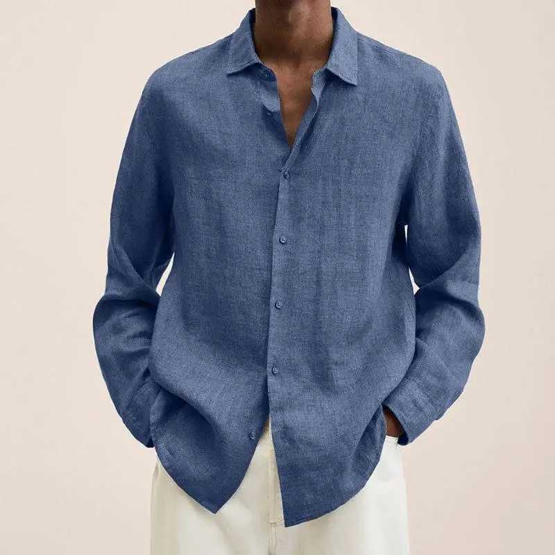 Mens Clothing Autumn and Winter New Temperament Versatile Fashion Splice Button Lapel Long Sleeve Solid Color Commuting ShirtXJ240812
