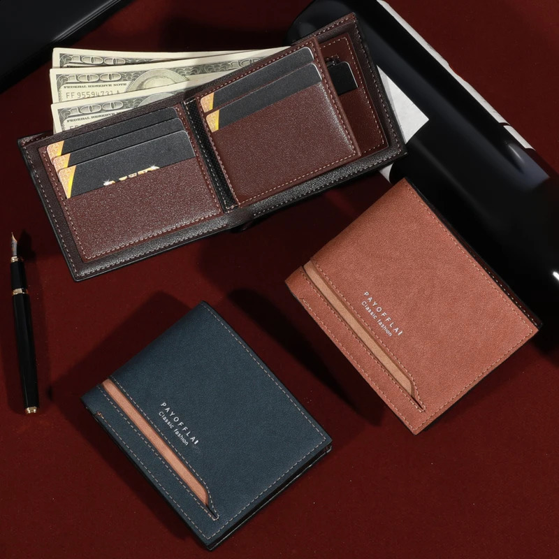Mens fashionable business short wallet with card slot horizontal soft PU leather 240810