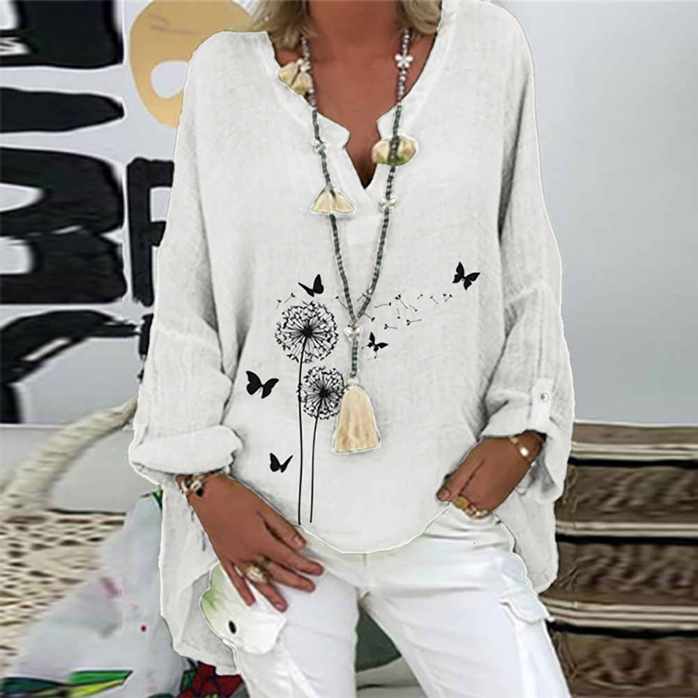 Butterfly Dandelion Print Loose Blouse Shirt Tunic Top 3XL Cross
