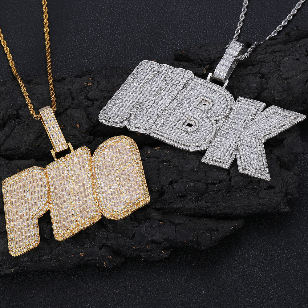Hip Hop DIY Custom A-Z Letters Pendant Necklace Full Zircon 18k Real Gold Plated Men Jewelrys