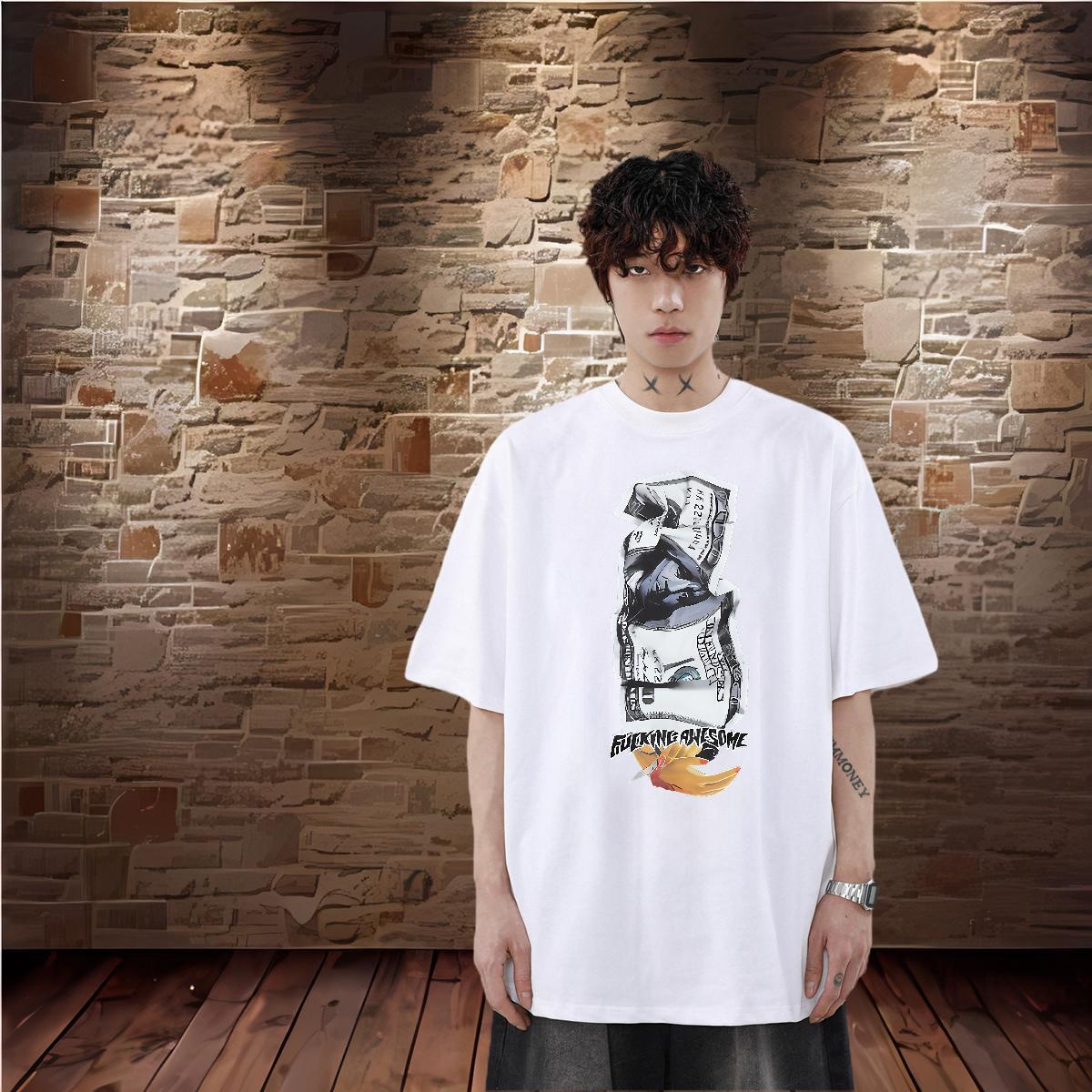 Fashion T-Shirts for Men hands Top Tees 230g Pure Cotton Anime Printing Street Popular Asian Size O-Neck Short Sleeve Men Tops Tees