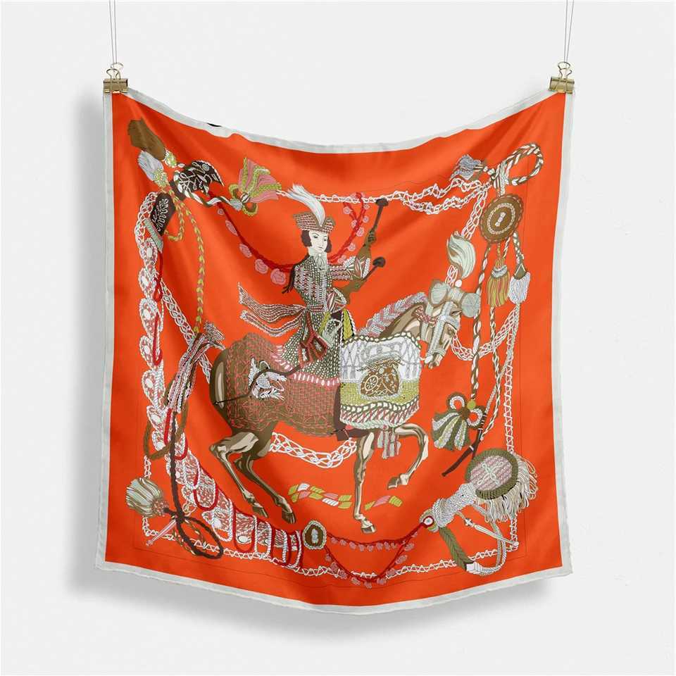 Twill silk scarf womens tassel horse print square scarf bandage small headband silk founder ladys tie headband collar W240810