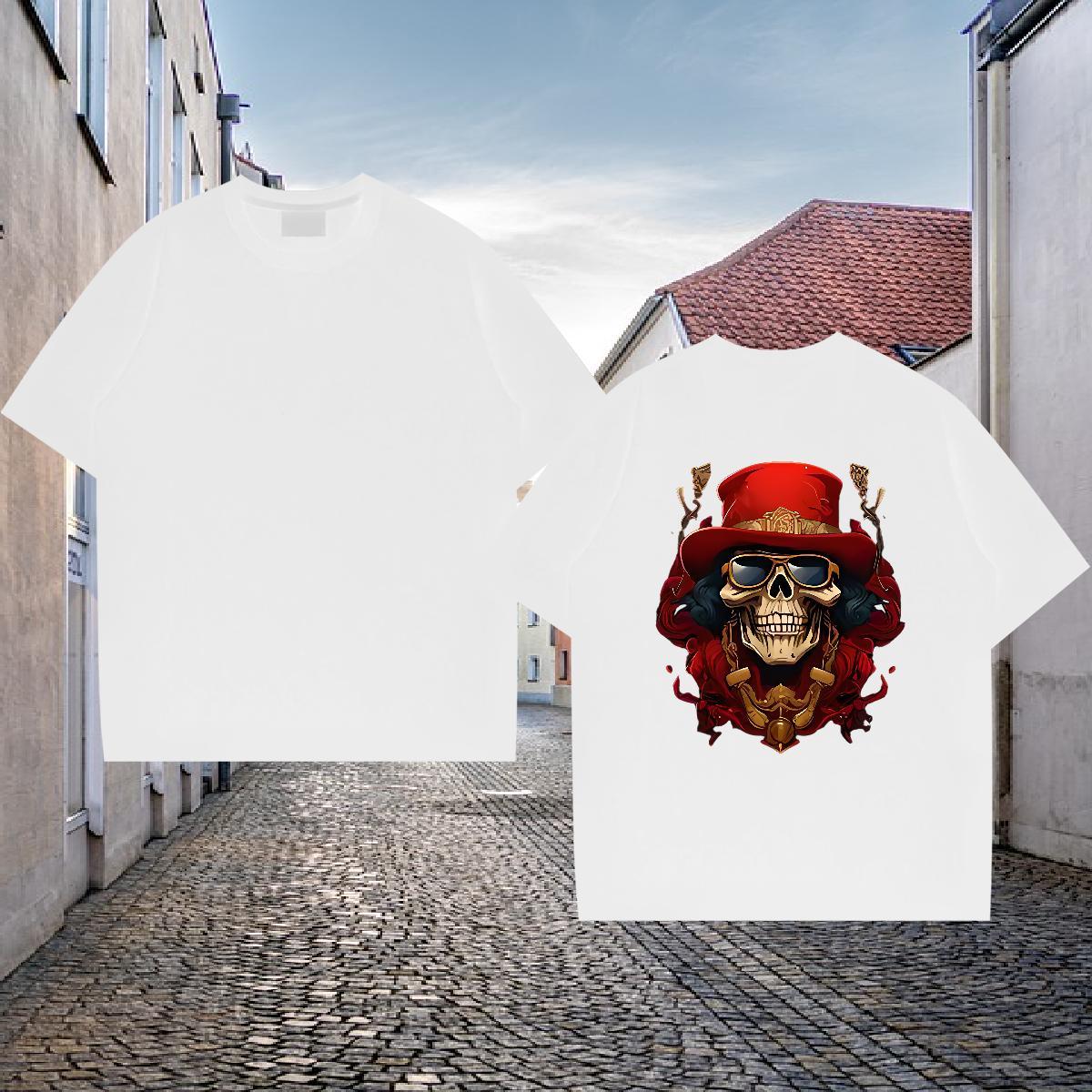 2024 New Men T Shirts skull Polos 230g 100% Cotton Street Casual Unisex Floral Print Breathable Soft Couples T Shirts