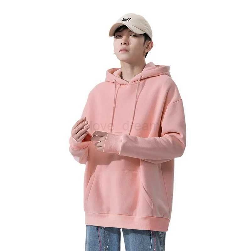 Hooded hoodie mens spring and autumn trendy brand Liugao Street solid color long sleeved pullover loose top coatXJ240812