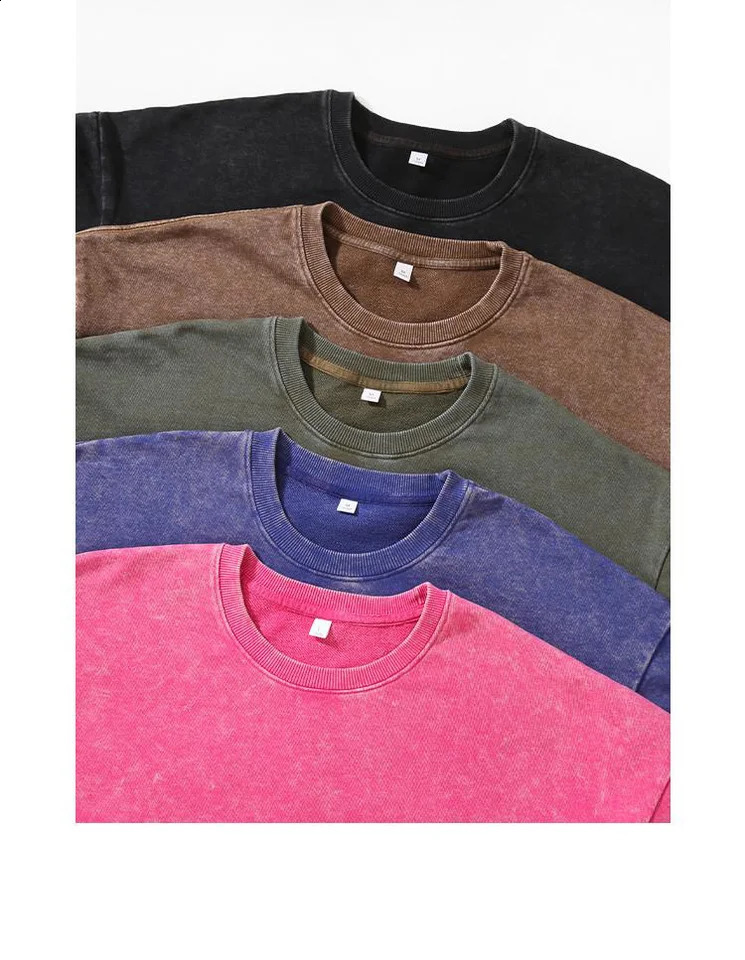 100% Cotton Retro Washed Long Sleeve Men T Shirt Loose Oversized Streetwear Trendy Pullovers Autumn Cotton Sweatshirt Hoodies 240812