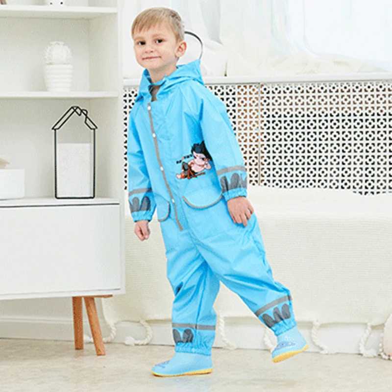 Children Raincoat Cartoon For Kids One Piece Rain Suit With Zipper Buckle Closure Unisex Adjustable Waist Elastic Cuff Y240810