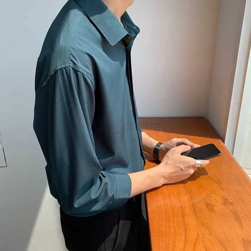 2023 spring summer new fashion casual business mens clothing Solid Color loose Long Sleeve simplicity Commute Korean ShirtXJ240812