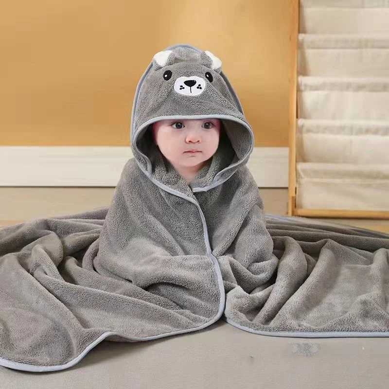 New Cartoon Baby Clothing Raincoat Mom and Baby Bag Coral Velvet Soft Bath Cover Baby ChestW240810