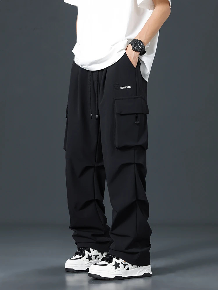 2024 Summer Cargo Pants Men Streetwear Multi-Pockets Wide Leg Casual Pants Male Loose Straight Trousers Plus Size 8XL 240812