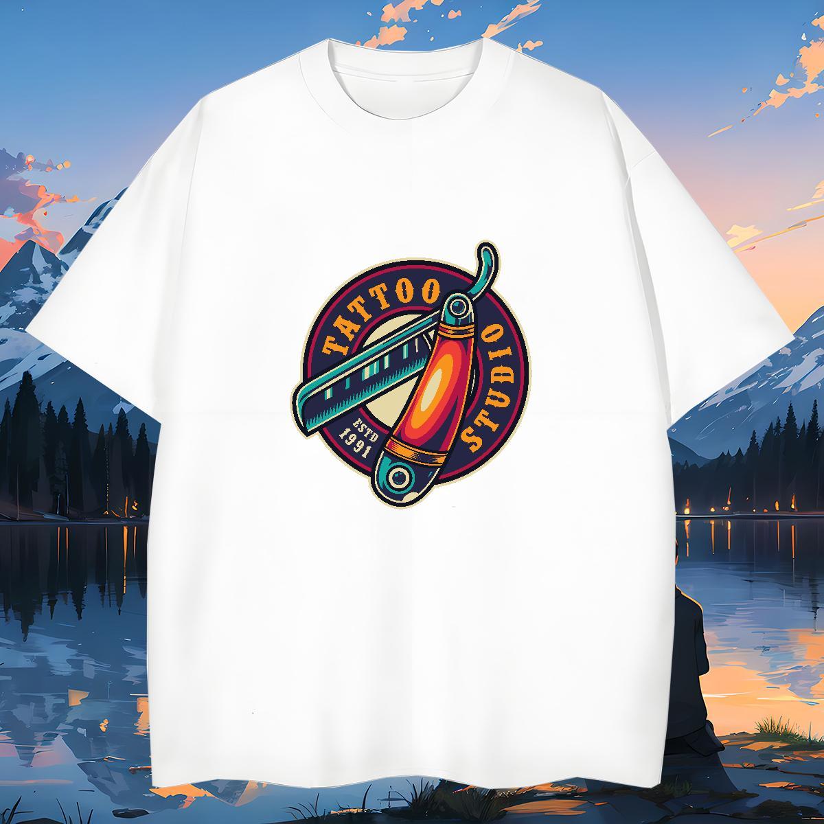 Soft Men Tees tool 230g Cotton Hip Hop Street Crew Neck Man T Shirts Cartoon Print 2024 New Clothes