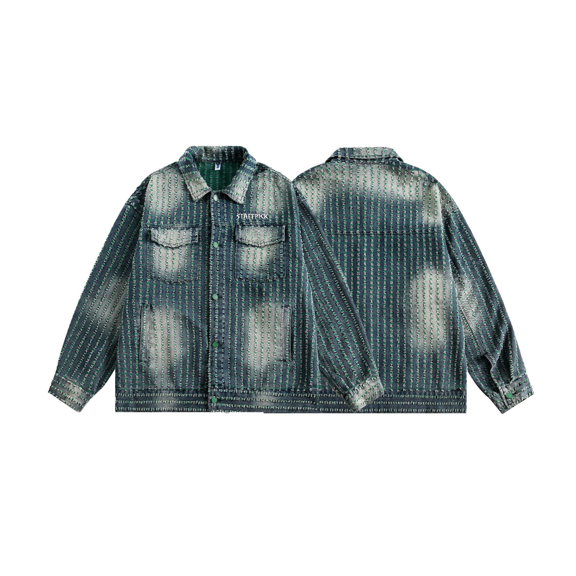 Men Streetwear Denim Jacket Ripped Hole Hip Hop Harajuku Jacket Jeans Autumn Loose Retro Denim Jacket Coat Outwear Cotton