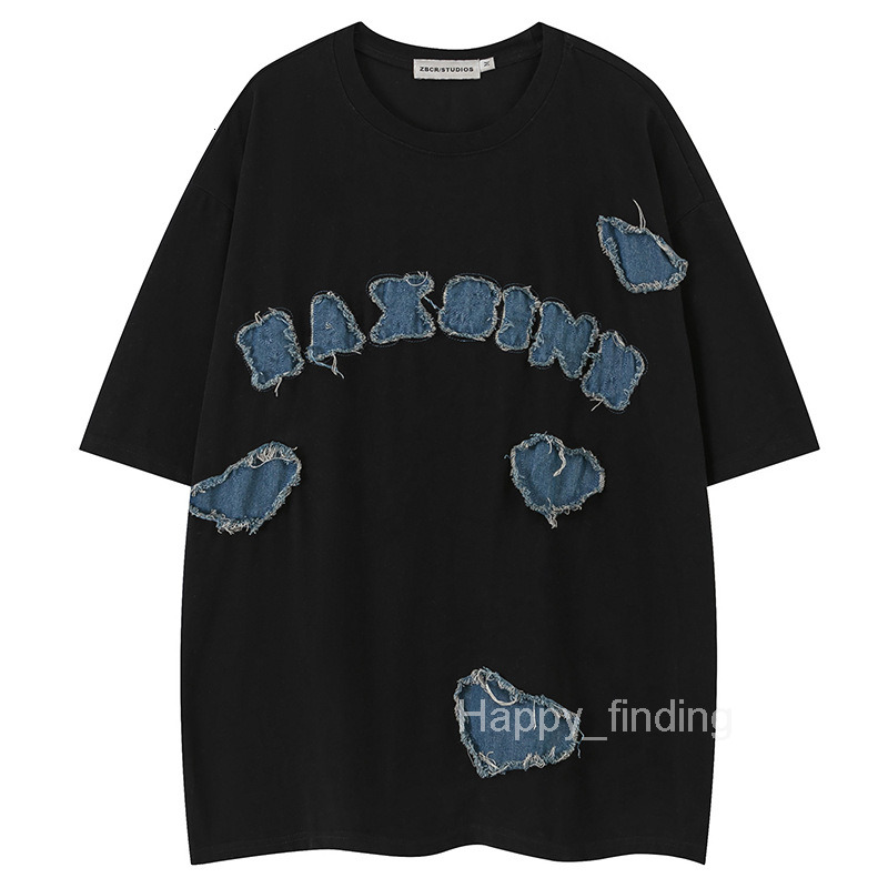 Mens Ins Love Cowboy Sticky Cloth Subculture Fading Whitewashing Doing Old Hip Hop Short Sleeved T-shirt for Men and Women