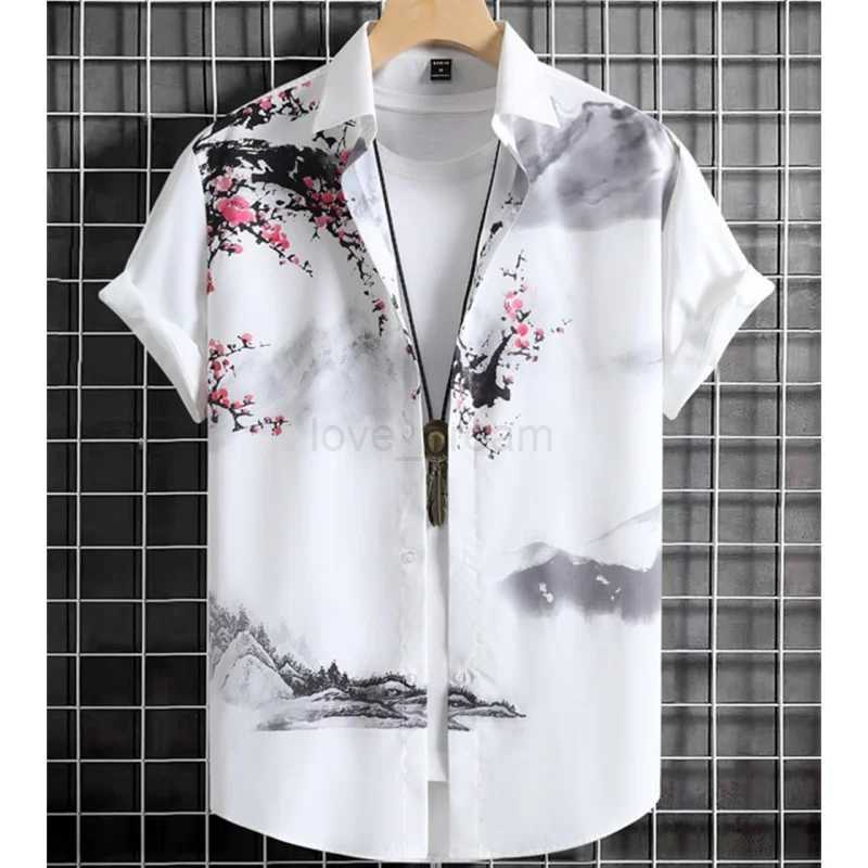 Fashion Shirt For Men 3d Ink Painting Prints MenS Clothing Daily Casual Short Sleeve Beach Party Sweatshirt Street Hawaii ShirtXJ240812