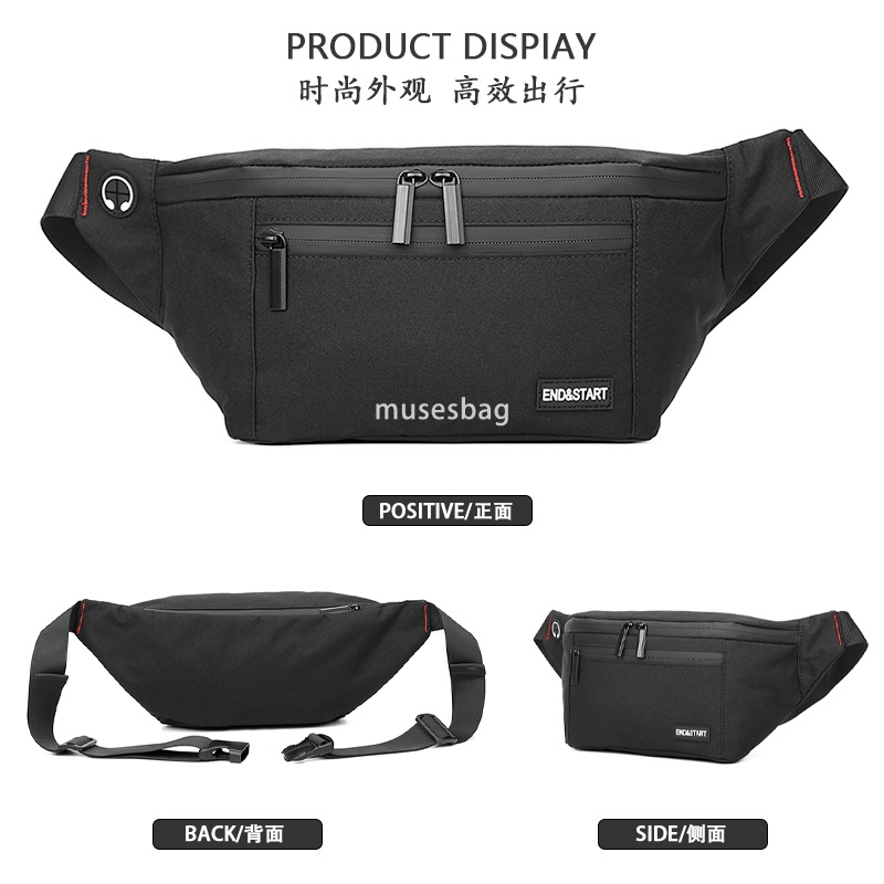 Waist pack single shoulder oblique cross backpack fashion brand men and women with black zipper light casual sports chest bag Japanese
