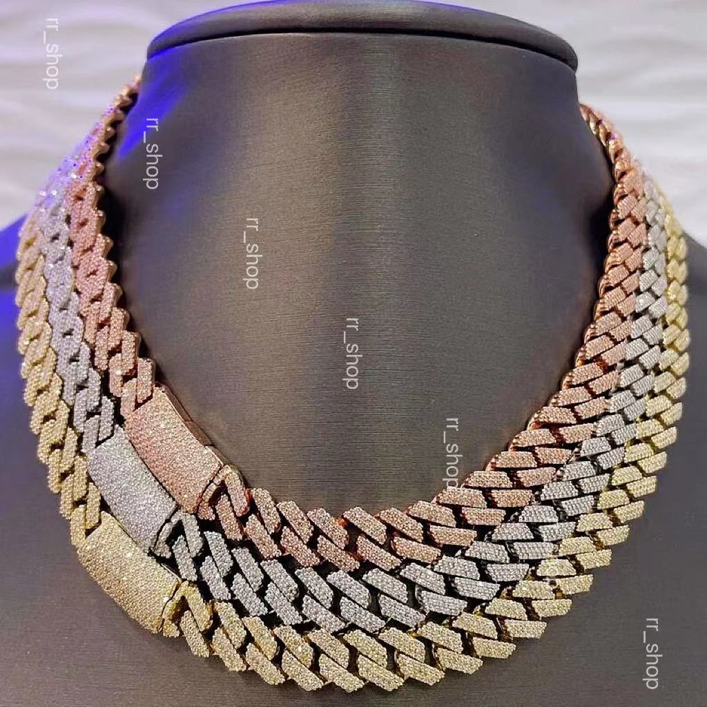 Necklace moissanite chain cuban link chain Hip Hop Rapper 925 Silver 20mm Wide 3 Rows Vvs Moissanite Full Iced Out Cuban Link iced