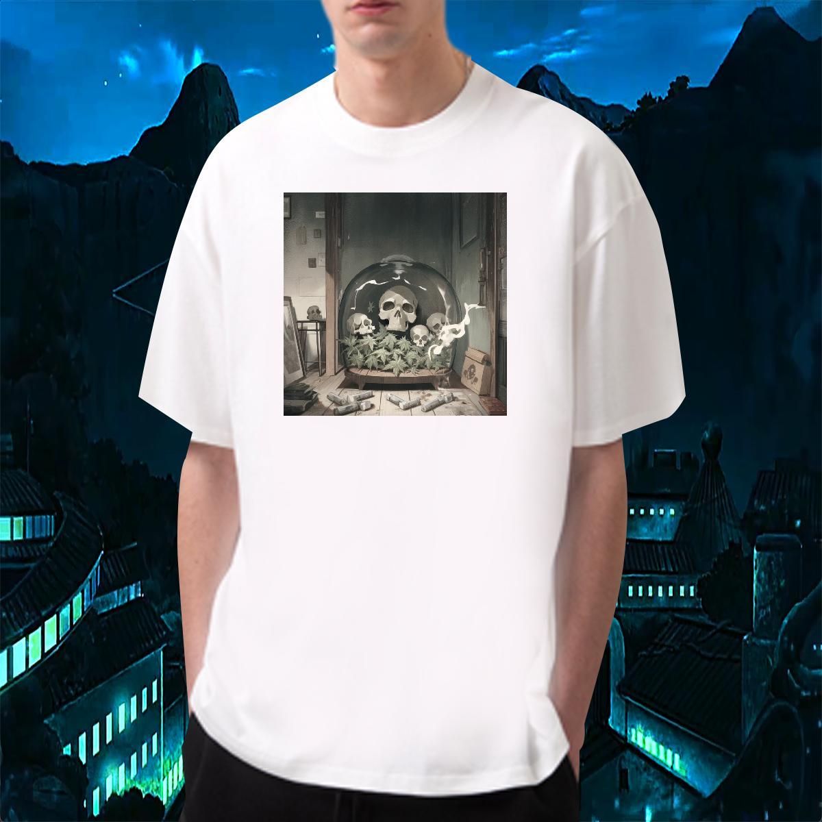 Fashion Men T Shirts skull Tops 100% Cotton 230g Casual Popular Plus Size Custom Pure Cotton Mens Tshirts