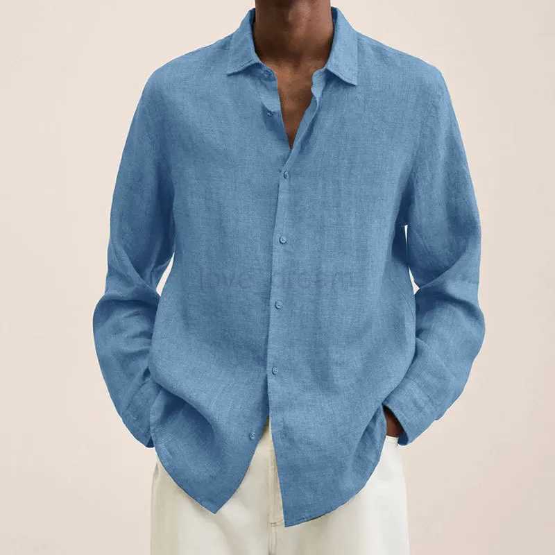 Oversized S-5XL Men Cotton Linen Blouse Tops Summer Spring Turn Down Collar Long Sleeve Office Work Blouse Shirts SZE-ST22071XJ240812