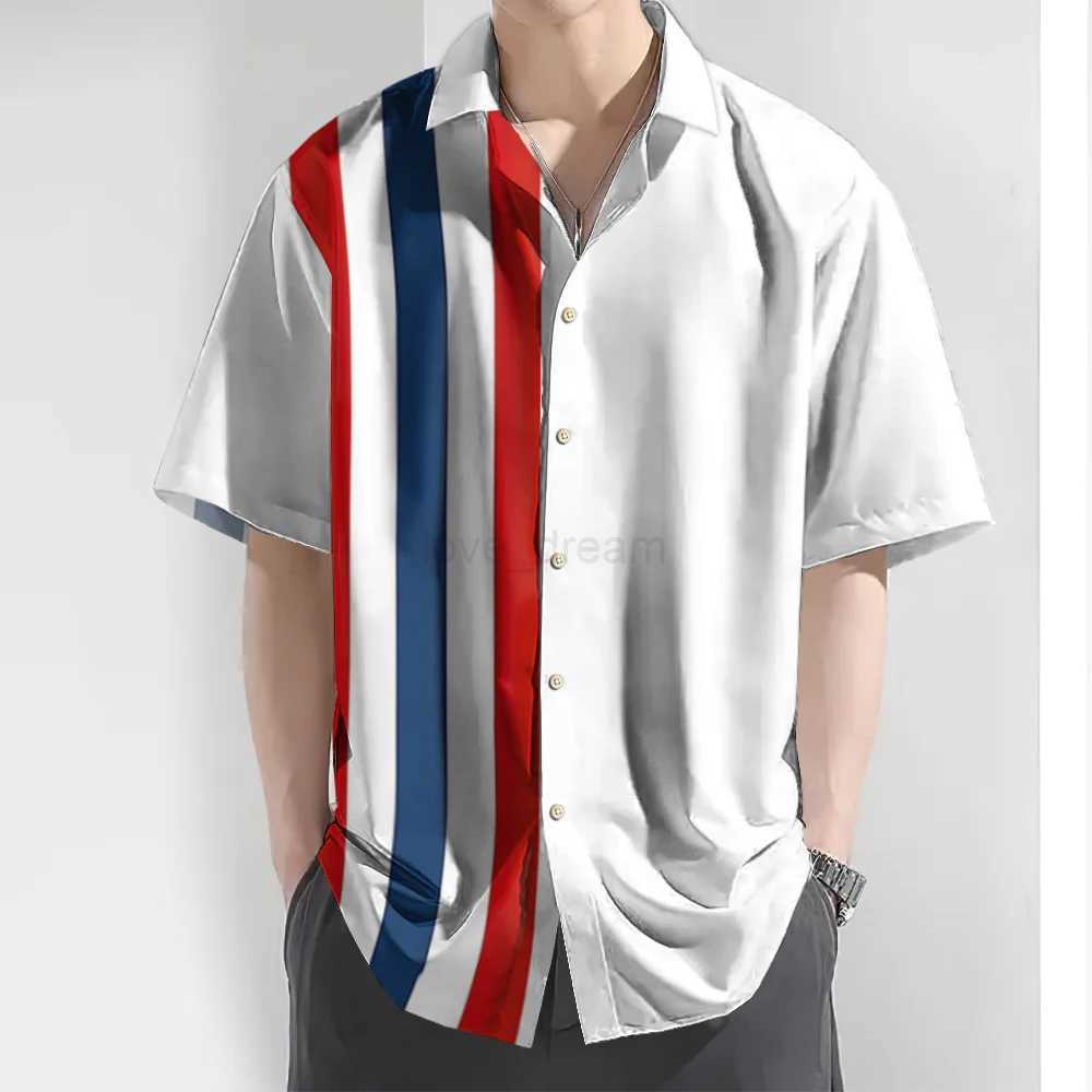 2024 3d Striped Print Mens Shirt Summer Casual Short Sleeve Tops Loose Oversized Hawaiian Shirts For Men Quick Dry Man ClothingXJ240812