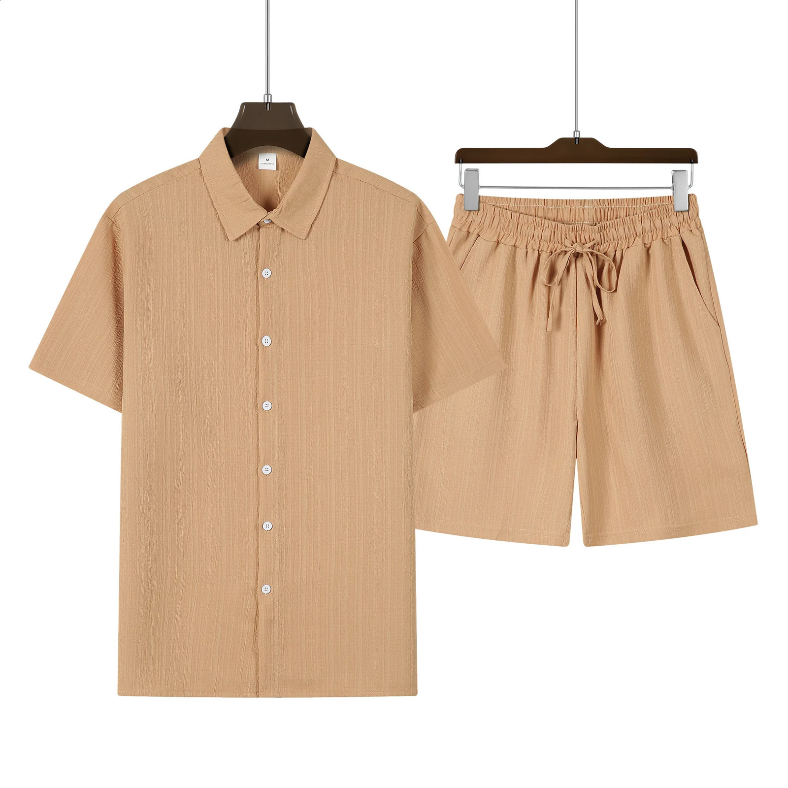 Mens Short-Sleeved Shirt and Shorts Set Seaside Casual Short-Sleeved Shirt Summer Outdoor Street Shorts Mens Set 240812
