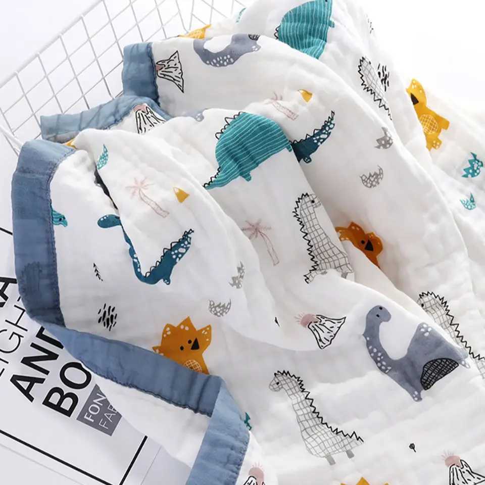 Baby blanket 6-layer 100% pure cotton high-dimensional breathable baby packaging soft absorbent newborn baby bath towel cartoon baby bath towelW240810
